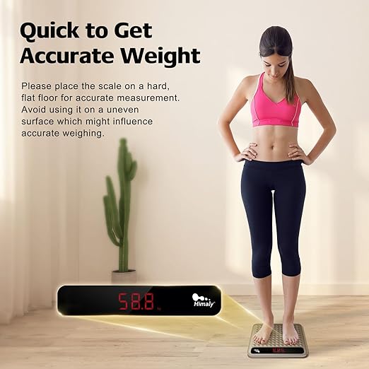 himaly Digital Body Weight Scale Bathroom Scale, Step-On Technology High Precision Measurements Scales with Large Non Slip Silicone Platform and LCD Digital Display, 400lbs/180kg Capacity, Brown-FlexoryFit