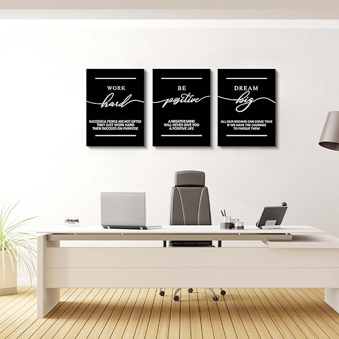 Motivational Wall Art - Inspirational Canvas Poster Prints Black Quotes Paintings Picture Entrepreneur Positive Quotes Office Wall Decor Decoration for Living Room Bedroom Framed-FlexoryFit