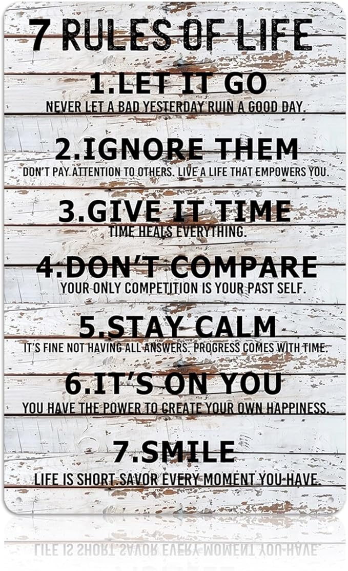 Teen Boys Room Decor - Cool Inspirational Wall Art Teenage Girl Bedroom Stuff 7 Rules of Life Metal Tin Signs for 10-18 Year Old Teens Room Accessories 8x12 Inch-FlexoryFit