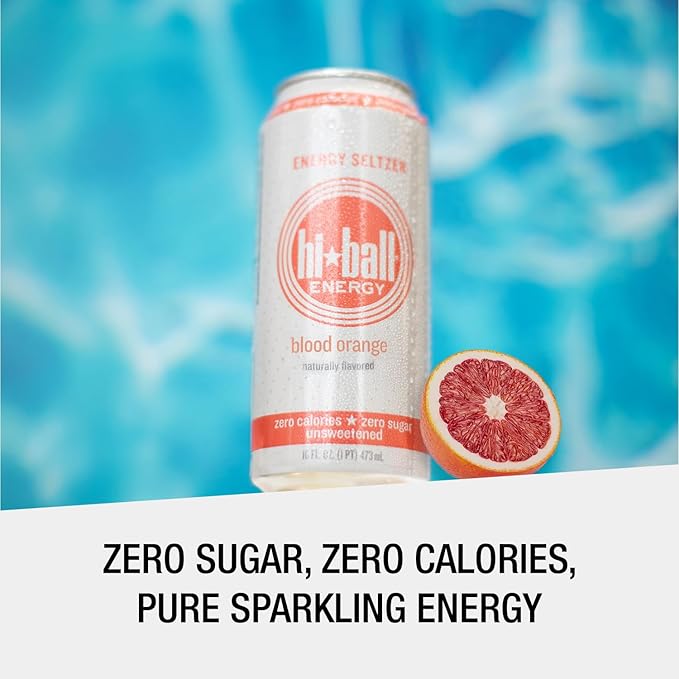 Hiball Energy Seltzer Water, Caffeinated Sparkling Water Made with Vitamin B12 and Vitamin B6, Sugar Free of 16 Fl Oz(Pack of 8), Blood Orange-FlexoryFit