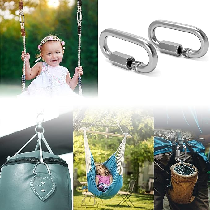 Quick Links, Chain Links Connector, 620lbs Capacity Heavy Duty Carabiner Clips, Galvanized Thread Quick Link Hardware for Safety Chain Swing Gym Hammock, Screw Lock Oval Locking Carabiner