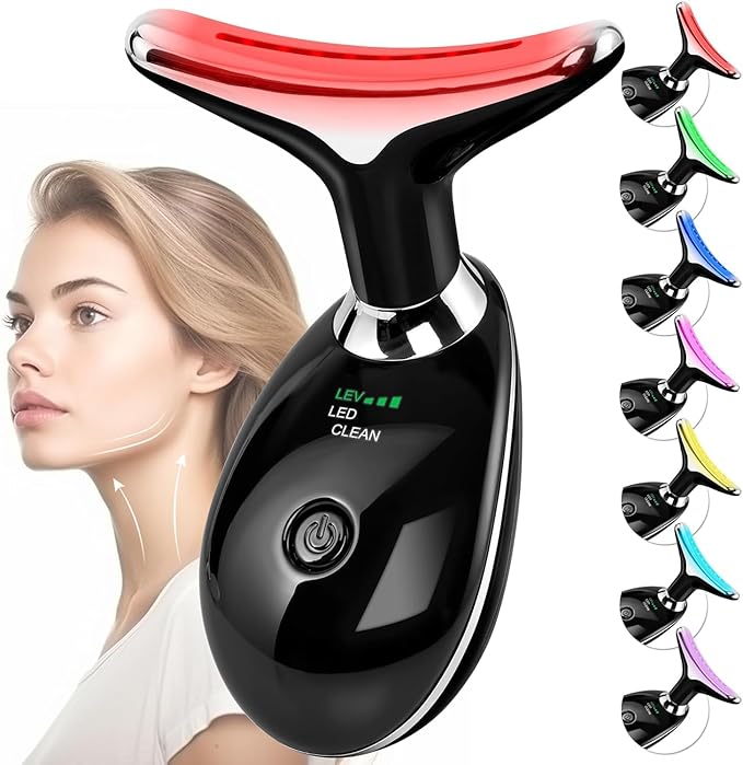 Facial Massager Red-Light-Therapy-for-Face and Neck, Face ๐ฒ culpting Wand with 7 Color (Bright Black)