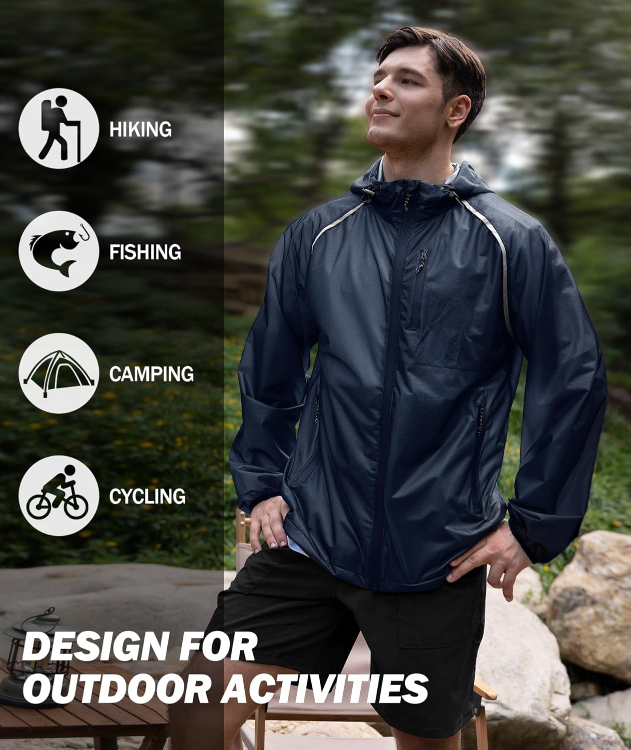 SWISSWELL Mens Cycling Rain Jacket Waterproof Lightweight Windbreaker Jackets for Men Raincoat with Hood