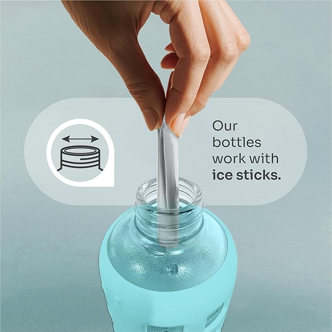 purifyou 40oz / 32oz / 22oz / 12oz Borosilicate Glass Water Bottle with Time & Volume Markers, Silicone Sleeve, Stainless Steel Lid | Reusable Glass Bottle for Water & Juice (12oz Glow-in-the-Dark)