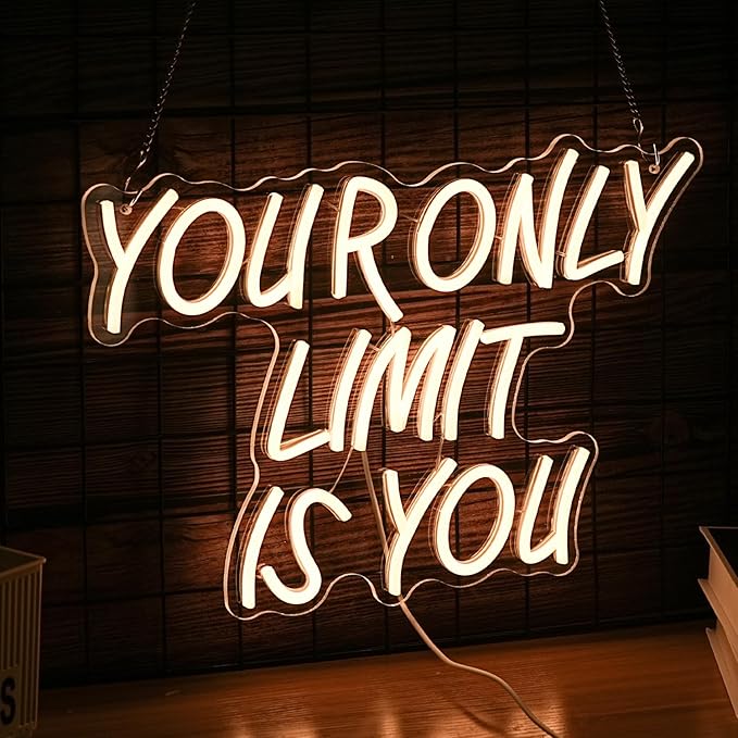 Your Only Limit Is You Neon Sign USB Powered Motivational Letters Neon Light Sign for Wall Decor Dimmable LED Warm White Positive Quote Light Up Sign for Classroom Bedroom Office Study Room