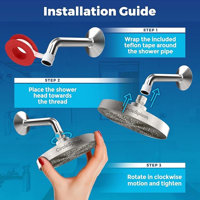 '-High Pressure Shower Heads - High Flow Shower Head - 1.8 GPM with Removable Restrictor - California Certified - Universal Replacement - Plumbers Tape Included - (Brushed Nickel Finish)