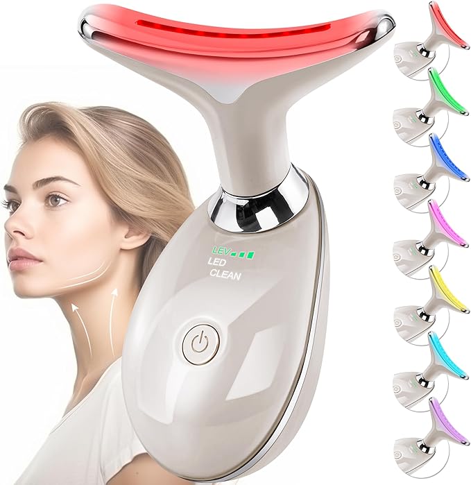 Facial Massager Red-Light-Therapy-for-Face and Neck, Face ๐ฒ culpting Wand with 7 Color (Champagne)