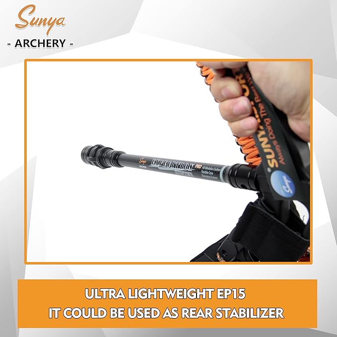 SUNYA Archery Bow Stabilizer for Compound Bow, Carbon Fiber Body Flexible Core, Damping System and Weights Kit, 8",10",12" 15" in Expedition Series