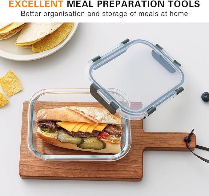 10 Pack 22 Oz Glass Meal Prep Containers with Lids, Reusable Glass Food Storage Containers with Lids, Leak Proof, Microwave, Oven, Freezer and Dishwasher Safe (White)-FlexoryFit