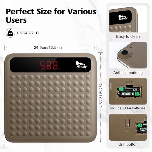 himaly Digital Body Weight Scale Bathroom Scale, Step-On Technology High Precision Measurements Scales with Large Non Slip Silicone Platform and LCD Digital Display, 400lbs/180kg Capacity, Brown-FlexoryFit