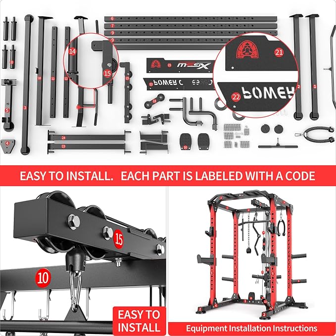 Power Cage,1600lbs Multi-Function Power Rack with Adjustable Cable Crossover System and More Training Attachment, Weight Cage for Home Gym-FlexoryFit