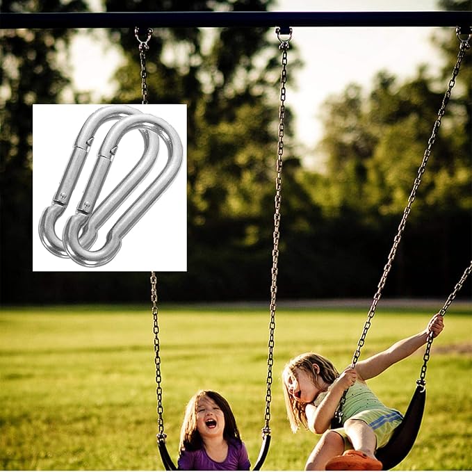 Spring Snap Hooks M5 M6 M8 M10 Carabiner Heavy Duty Carabiner Clips Galvanized Steel Quick Links Caribiniers Hammocks Hooks for Camping Hiking Outdoor Swing Pet Leash Gym