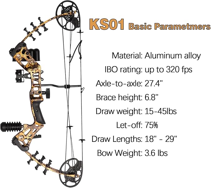 Youth Compound Bow Set 15-45 Lbs for Teens and Beginner, Package with Archery Hunting Equipment, Max Speed 260fps, Adjustable, Right Hand