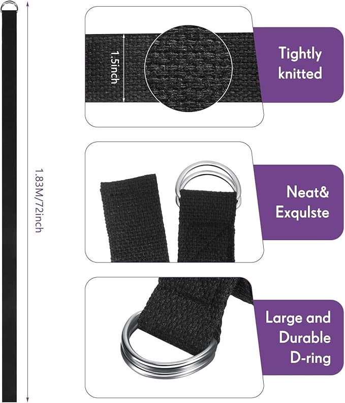 Jerify 10 Pcs Yoga Strap for Stretching Bulk 6ft Exercise Stretch Band with Metal D Ring Adjustable Pilates Non Elastic Yoga Stretch Belt for Women Men Physical Fitness Gym Workout Dance-FlexoryFit