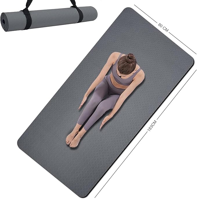 Yoga Mat Double-Sided Non Slip, 72'' x 32'' x 7mm - Extra Wide & Thick Yoga Mat for Women Men Kids, Professional TPE Yoga Mats for Home Workout, Yoga, Pilates and Floor Exercise, with Carrier Strap-FlexoryFit
