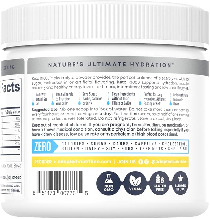 Hi-Lyte Keto K1000 Electrolyte Powder | Lemonade | Hydration Supplement Drink Mix | Boost Energy & Beat Leg Cramps | No Sugar, No Maltodextrin | 50 Servings-FlexoryFit