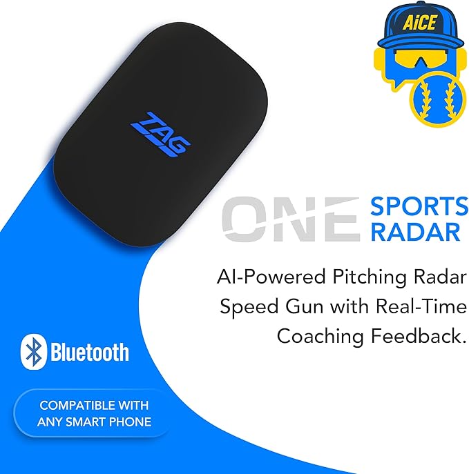 TAG One Sports Radar (120 Ft Range) – AI-Powered Radar Speed Gun with Real-Time Coaching Feedback – Bluetooth Speed Training Device for Baseball, Softball & Golf with App Integration