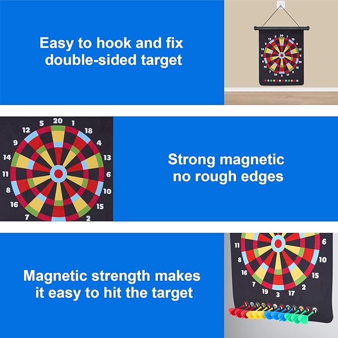 Magnetic Dart Board with 24pcs Darts,Indoor Outdoor Dart Game for Kids and Adults,2in1 Rollup Safe Dart Flights Toys Set for 3-12 Year Old Boys Girls Christmas Birthday Gifts