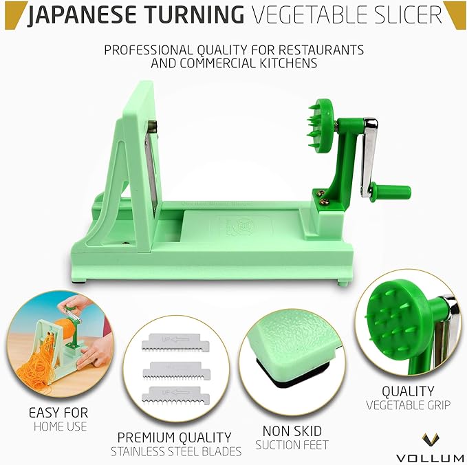 Japanese Turning Vegetable Spiralizer, Veggie Spiralizer For Fresh Zucchini, Squash, Butternut Squash with 1 Straight-Edged Blade and 3 Serrated Blades Multiple-FlexoryFit
