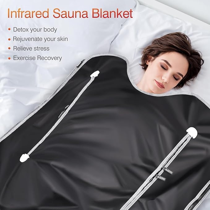 Infrared Sauna Blanket-Sauna Blanket for Home Use, Portable Design for Relaxation and Detoxification Highest 176℉, 20-60 Minutes Timer, 6 ft x 2.65 ft(Black)