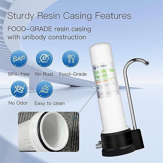 Countertop Water Filter, Drinking Water Filtration System for Faucet for 8000 Gallons, Reduces Heavy Metals, Bad Odors and 99% of Chlorine, White (1 Ceramic Filter Included)