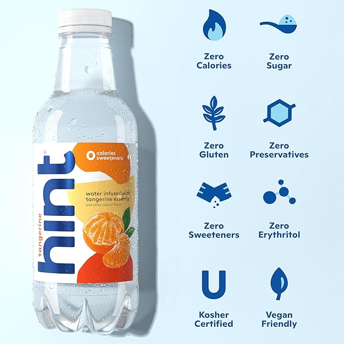 Hint Fruit-Infused Bottled Water, Tangerine - Sugar Free Flavored Water with Zero Calories, Naturally Flavored, and No Artificial Sweeteners - 16 Fl Oz (Pack of 12)-FlexoryFit