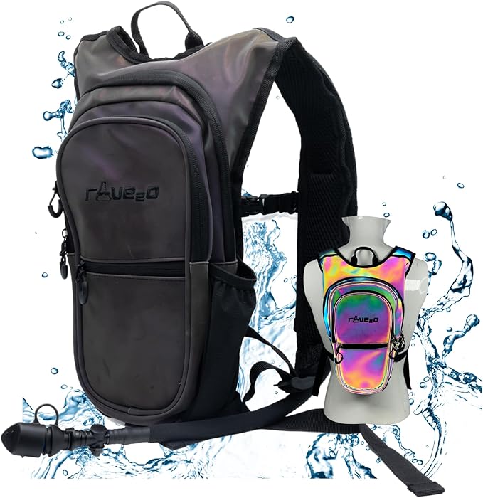 Rave Hydration Backpack โ Anti-Theft Festival Hydration Pack with 1.5L Leakproof TPU Bladder โ Slim, Insulated Water Pack with Secret Pockets & Breathable Back โ for Raves, Music Festivals, EDC