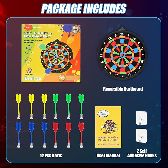 Magnetic Dart Board w/ 12 Darts, Toys for Boys Age 8-12, Safe Indoor Outdoor Games for Kids 8-12, Teen Gifts for 6 7 8 9 10 11 12 13 14 Year Old Boys Girls