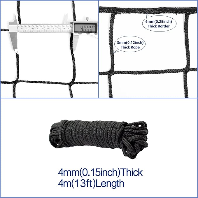 Soccer Backstop Net, High Impact Barrier Net, Nylon Practice Sports Netting 10x20ft/10x30ft/10x40ft (Installation Rope Included)