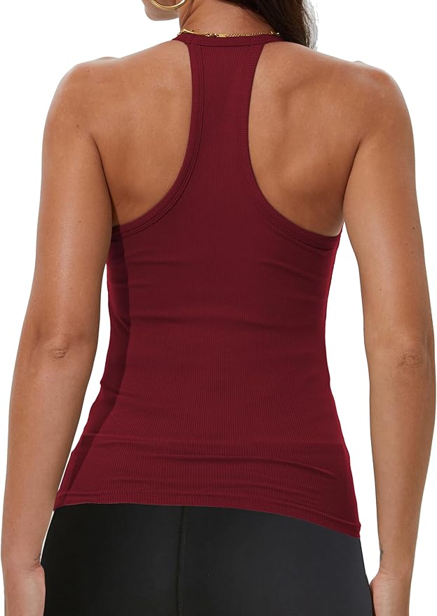 iGENJUN Workout Tops for Women Racerback Basic Tank Summer 2025 Camisole V Neck Slim Fit Ribbed Sleeveless-FlexoryFit