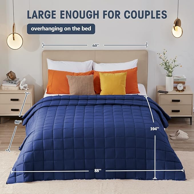 yescool Weighted Blanket for Adults (25 lbs, 88โ x 104โ, Blue) Cooling Heavy Blanket for Sleeping Perfect for 240-260 lbs, King Size Breathable Blanket with Premium Glass Bead