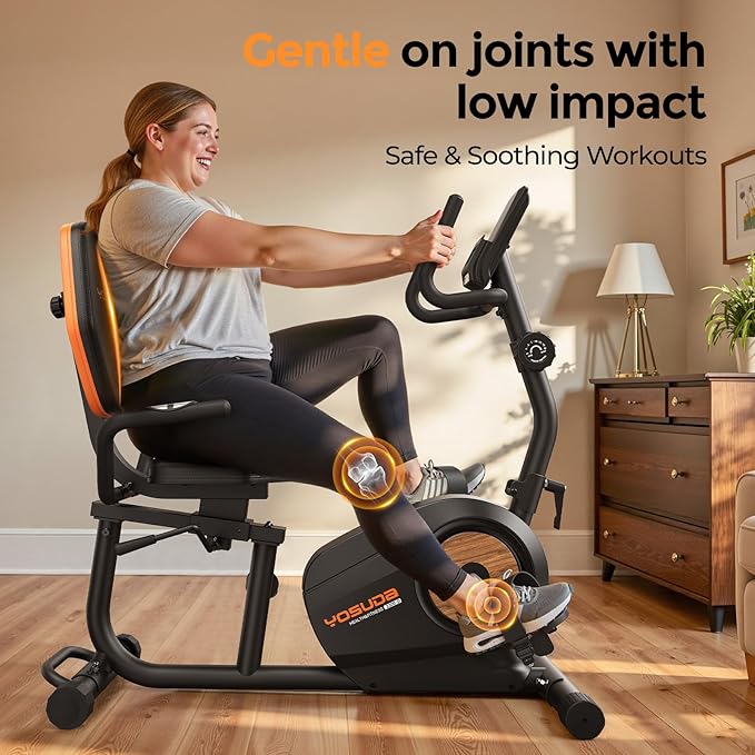 YOSUDA Recumbent Exercise Bike for Home,Magnetic Staionary Bike for Seniors/Adults with Adjustable Seat, 350LB Capacity, 16-level Resistance, LCD Monitor & Pulse Sensors