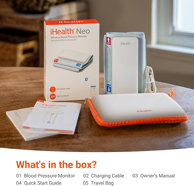 iHealth Neo Wireless Blood Pressure Monitor, Upper Arm Cuff, Bluetooth Blood Pressure Machine, Ultra-Thin & Portable, App-Enabled for iOS & Android-FlexoryFit
