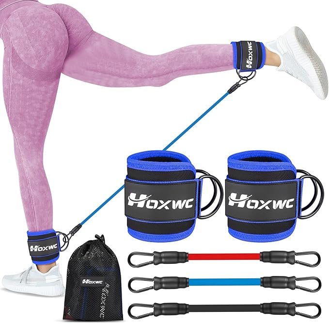 Ankle Resistance Bands with Cuffs, Ankle Bands for Working Out, Ankle Resistance Band for Leg, Booty Workout Equipment for Kickbacks Hip Fitness Training, Exercise Bands for Butt Lift Women-FlexoryFit