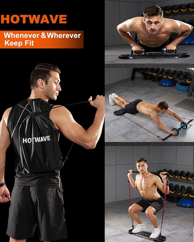 HOTWAVE Portable Exercise Equipment with 16 Gym Accessories.20 in 1 Push Up Board Fitness,Resistance Bands with Ab Roller Wheel,Full Body Workout at Home-FlexoryFit