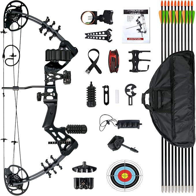 Youth Compound Bow Set 15-45 Lbs for Teens and Beginner, Package with Archery Hunting Equipment, Max Speed 260fps, Adjustable, Right Hand