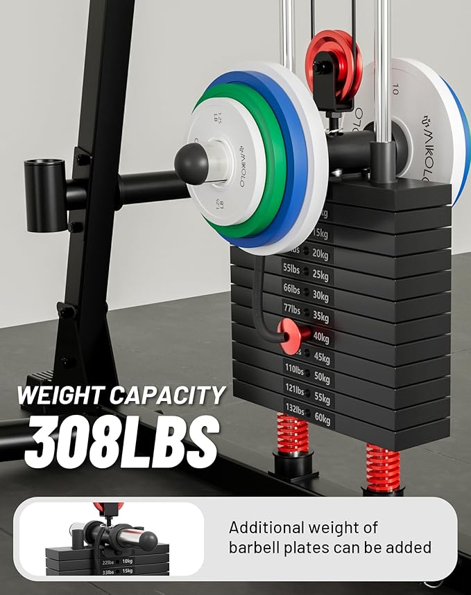 Mikolo Smith Machine, 2200lbs Squat Rack with LAT-Pull Down System & Cable Crossover Machine, Training Equipment with Leg Hold-Down Attachment-FlexoryFit