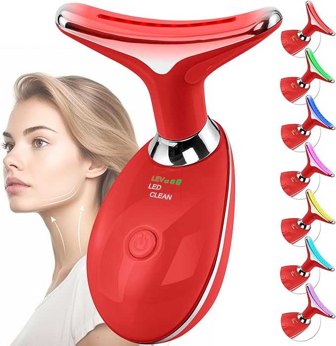 Facial Massager Red-Light-Therapy-for-Face and Neck, Face ๐ฒ culpting Wand with 7 Color (Bright Red)
