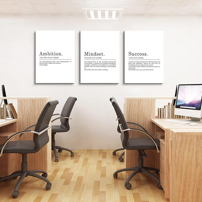 EPHANY ART - Inspirational Canvas Prints - Mindset Quotes, Motivational Wall Art Success Framed Entrepreneur Poster - Positive Quotes Wall Poster for Home Office Workplace (L-3pcs, 24x36inchx3pcs)-FlexoryFit