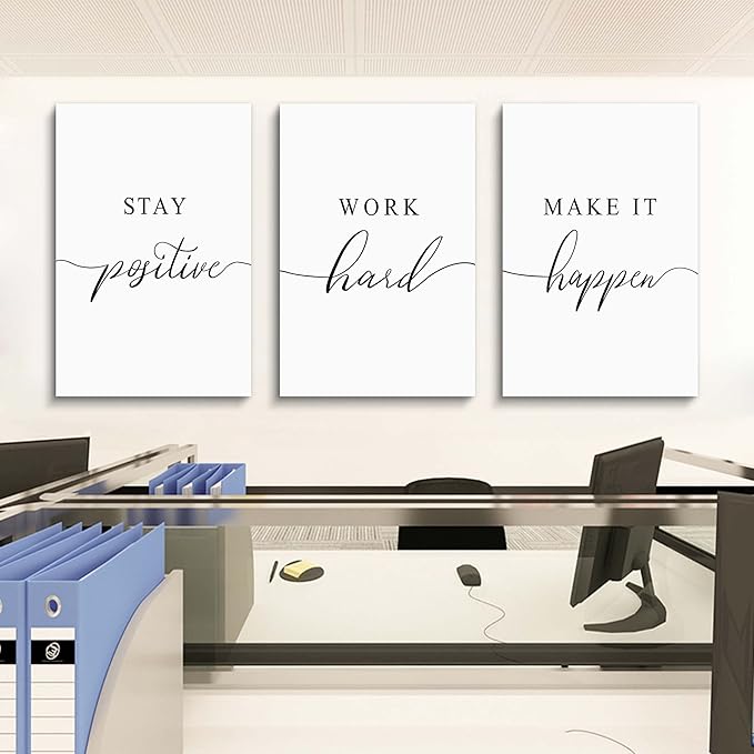 Framed Canvas Wall Art Positive Quotes Painting, Office Wall Art, white Large Poster, Positive Motivational Set of 3 Prints, work hard letters, Inspirational Wall Decor Prints (G-3pcs,24x36inchx3pcs)-FlexoryFit