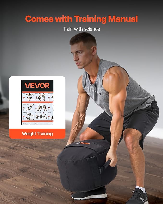 VEVOR Workout Sandbag, Heavy Duty Workout Power Bags with Handles, 100 lbs/45 kg Slam Bag for Fitness Strength Weight Training Cross-Training, Home Gym Exercise, Black (Unfilled)