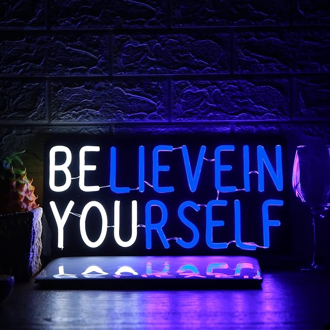 Believe in Yourself Neon Sign USB Powered for Room Decor, LED Neon Light Sign Dimmable for Kids Bedroom Office Bar classroom Wall Art Birthday Gift 16 * 7.5 Inches Blue