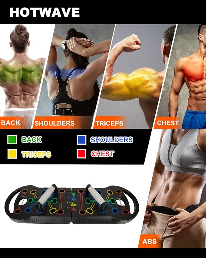 HOTWAVE Push Up Board Fitness, Portable Foldable 20 in 1 Push Up Bar at Home Gym, Pushup Handles for Floor. Professional Strength Training Equipment For Man and Women,Patent Pending-FlexoryFit
