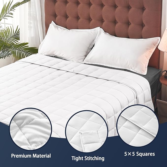 yescool Weighted Blanket for Adults (20 lbs, 88โ x 104โ, White) Cooling Heavy Blanket for Sleeping Perfect for 190-210 lbs, Queen Size Breathable Blanket with Premium Glass Bead, Machine Washable