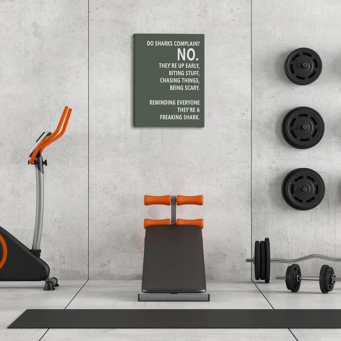 Rusenbao Gym Motivational Workout Wall Art, Home Gym Decor, Inspirational Workout Room Decor, Do Sharks Complain About Monday, Canvas Wall Art for Exercise Fitness Room Office, 11x14 inch(Green)
