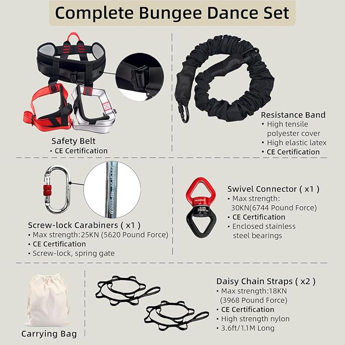 Bungee Fitness Set, Heavy Resistance Band Set, Professional 4D Yoga Bungee Rope Workout Equipment W/6 Sizes, for Home Gym Training & Fitness(Not for Extreme Sports)-FlexoryFit
