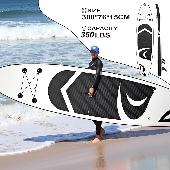 Inflatable Stand Up Paddle Board 10โx30โโ- Ultra-Light SUP with Backpack, Pump, Paddle, Coil Leash, 3 Fins, Repair Kit, Stable Design, Non-Slip EVA Deck for Adults & Youth