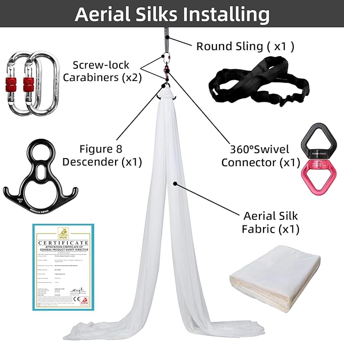 PRIOR FITNESS Aerial Silks Kit Colorful 9/15/20 Yards 40D Nylon Fabric Hammock Set With Hardware & Guide for All Levels Of Aerial Yoga Practice and Acrobatic Flying For Adults Aerial silk-FlexoryFit