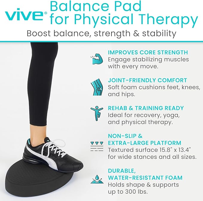 Vive Oval Balance Pad - Wobble Cushion For Physical Therapy And Rehabilitation Equipment - Soft Stability Trainer Foam For Workouts, Yoga, Core Strength And Pilates - Device For Women, Men And Kids-FlexoryFit