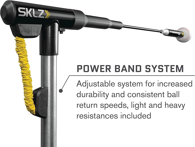 SKLZ Hurricane Batting Swing Trainer for Baseball & Softball - Durable Swing Arm - 4 Power Band System - High-Visibility, Anti-Dent Target Ball Head - Screw-in Base Legs, Metal Stakes & Carry Bag